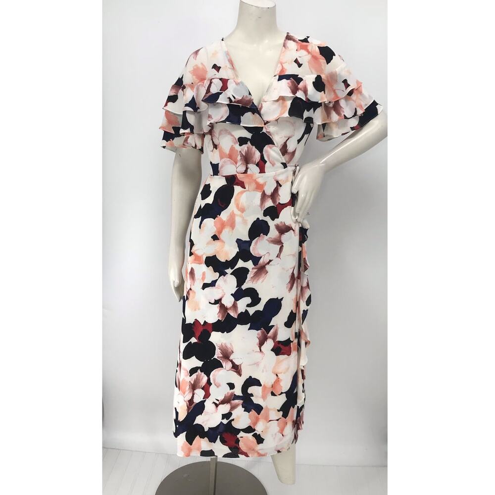 1. State Floral Wrap Ruffle Midi Wrap Dress Size S V-Neck